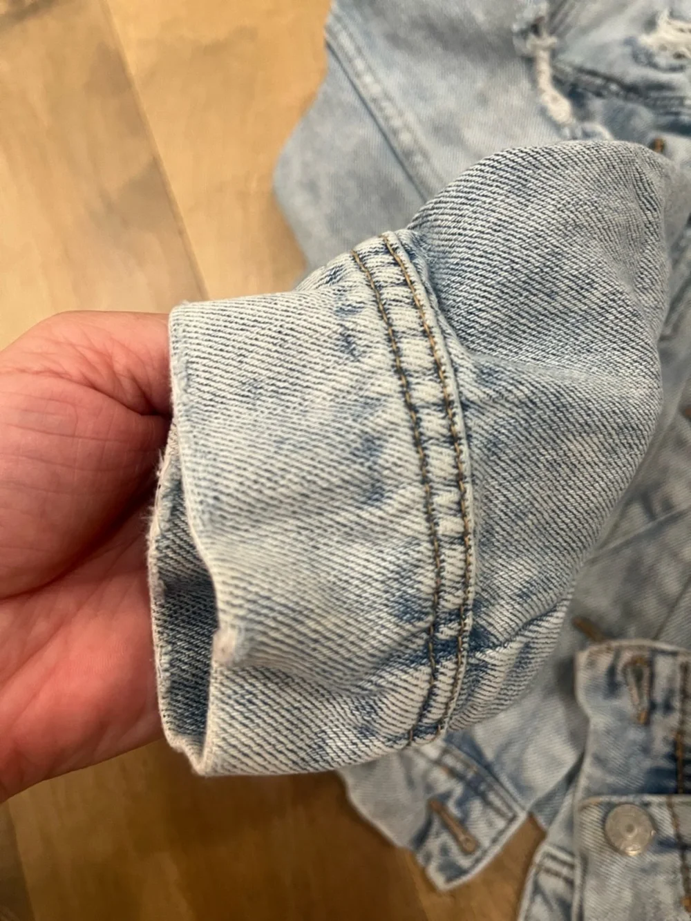 Free People Light Wash Distressed Denim Jacket - Picture 5 of 11